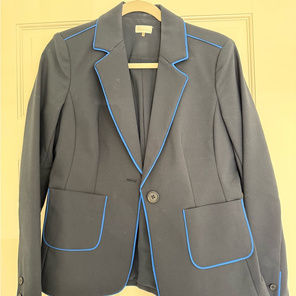 Ecru Navy Blazer with Blue Piping